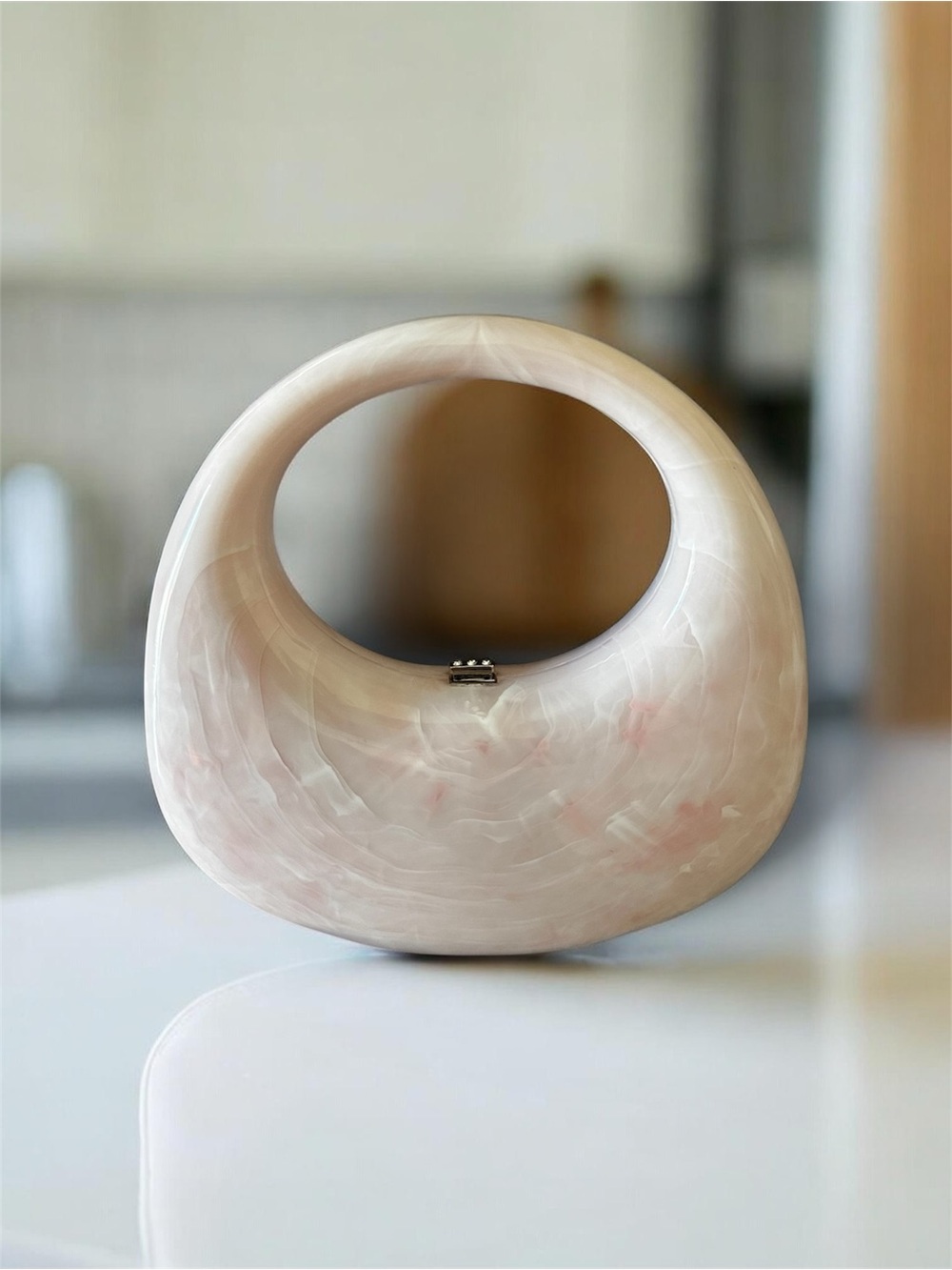 Cream Marble-Effect Mini Handbag with Subtle Pink Veining